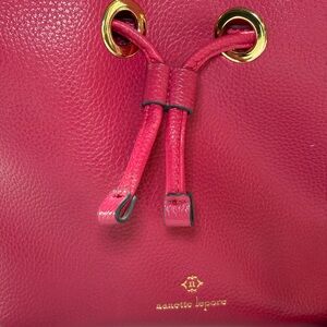 Nanette Lepore Hot Pink Pebbled Leather Drawstring Bucket Bag